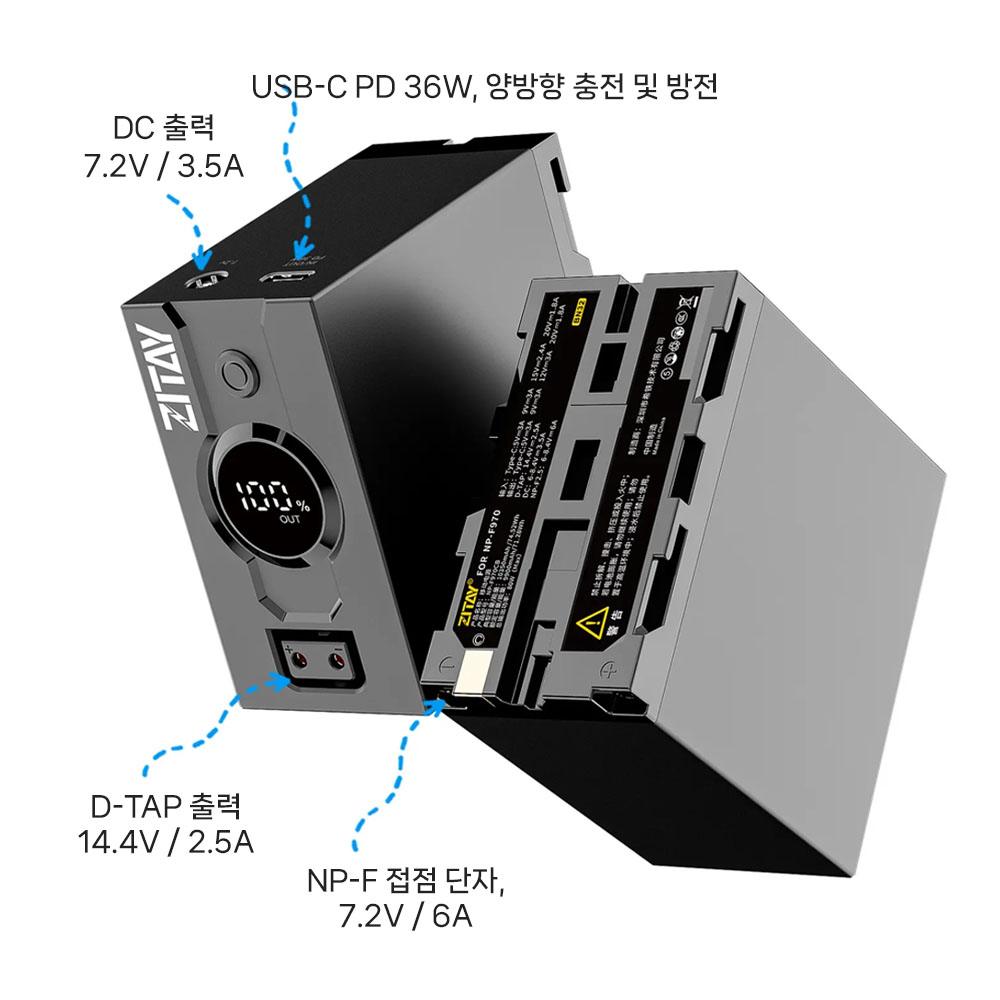 지테이 소니 NP-F970 배터리 USB-C 충전식 9900mAh