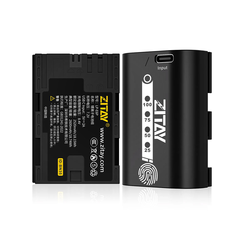 지테이 캐논 LP-E6P 배터리 USB-C 충전식 2520mAh 18.15Wh