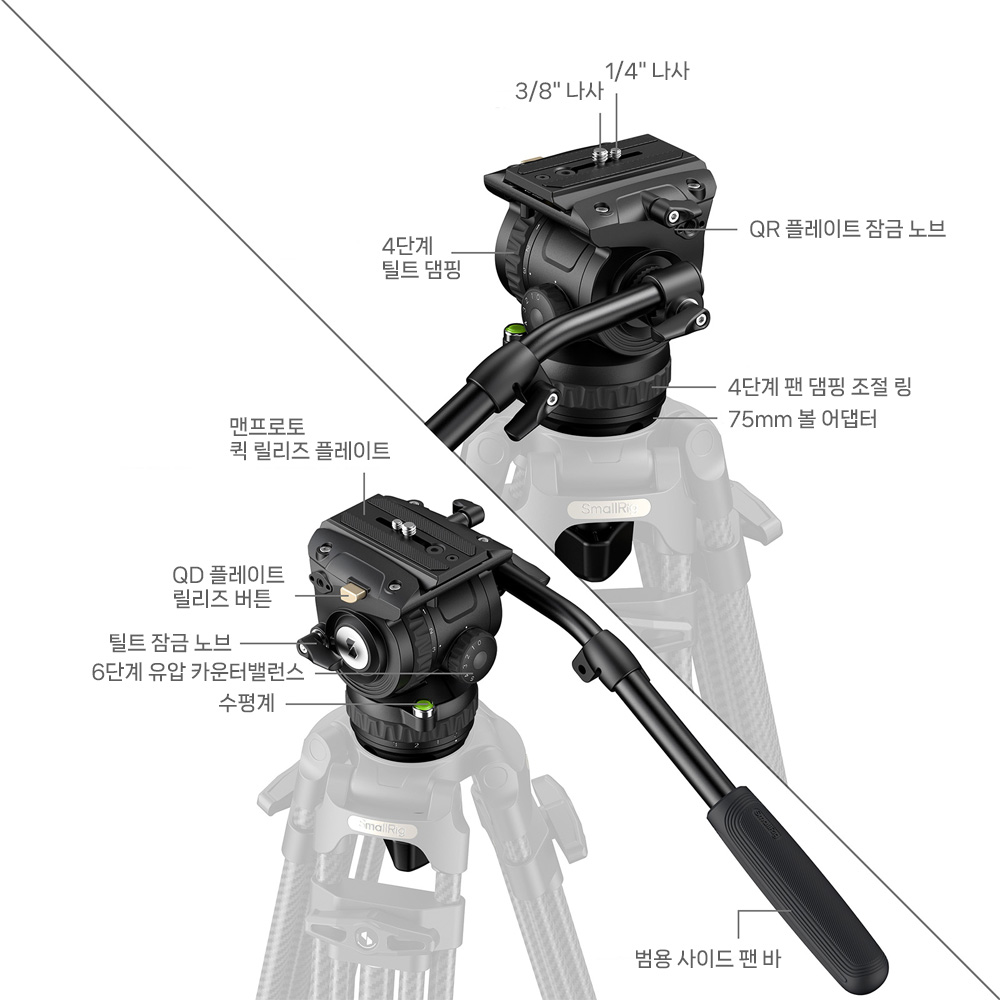 스몰리그 6553 헤비듀티 비디오 헤드 6단계 유압 카운터밸런스